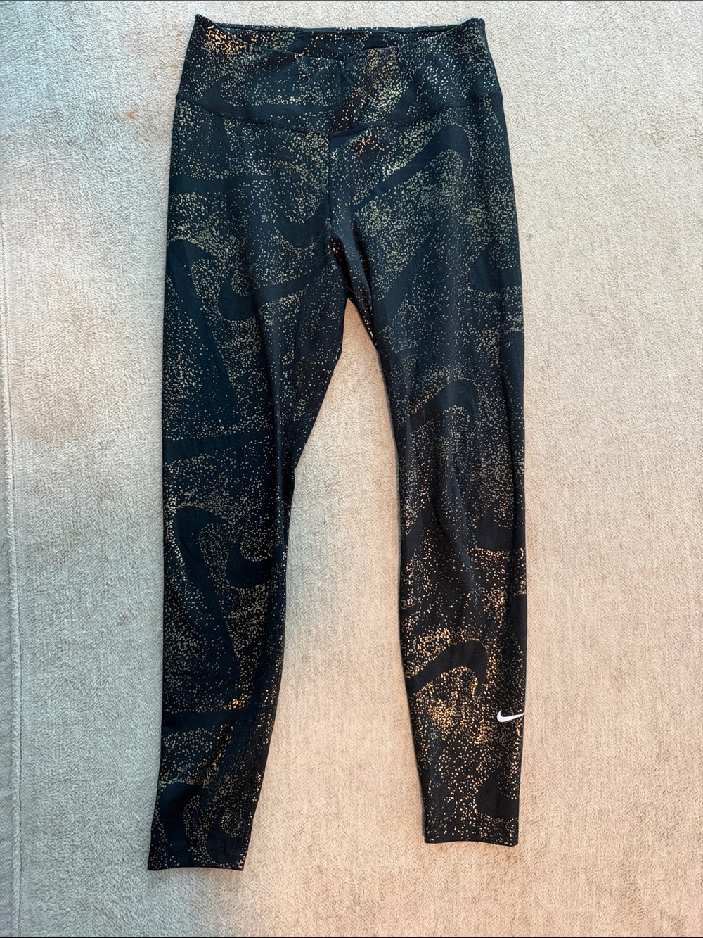 Nike Black Leggings with Gold Speckle Swirl Pattern